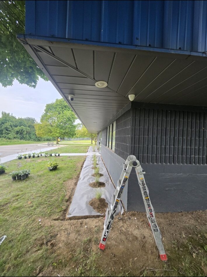 Exterior security camera installation on a commercial property