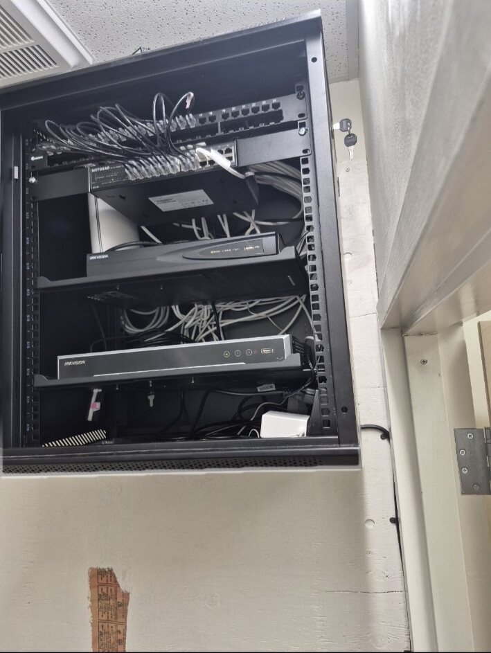 Organized security camera network rack and recorder